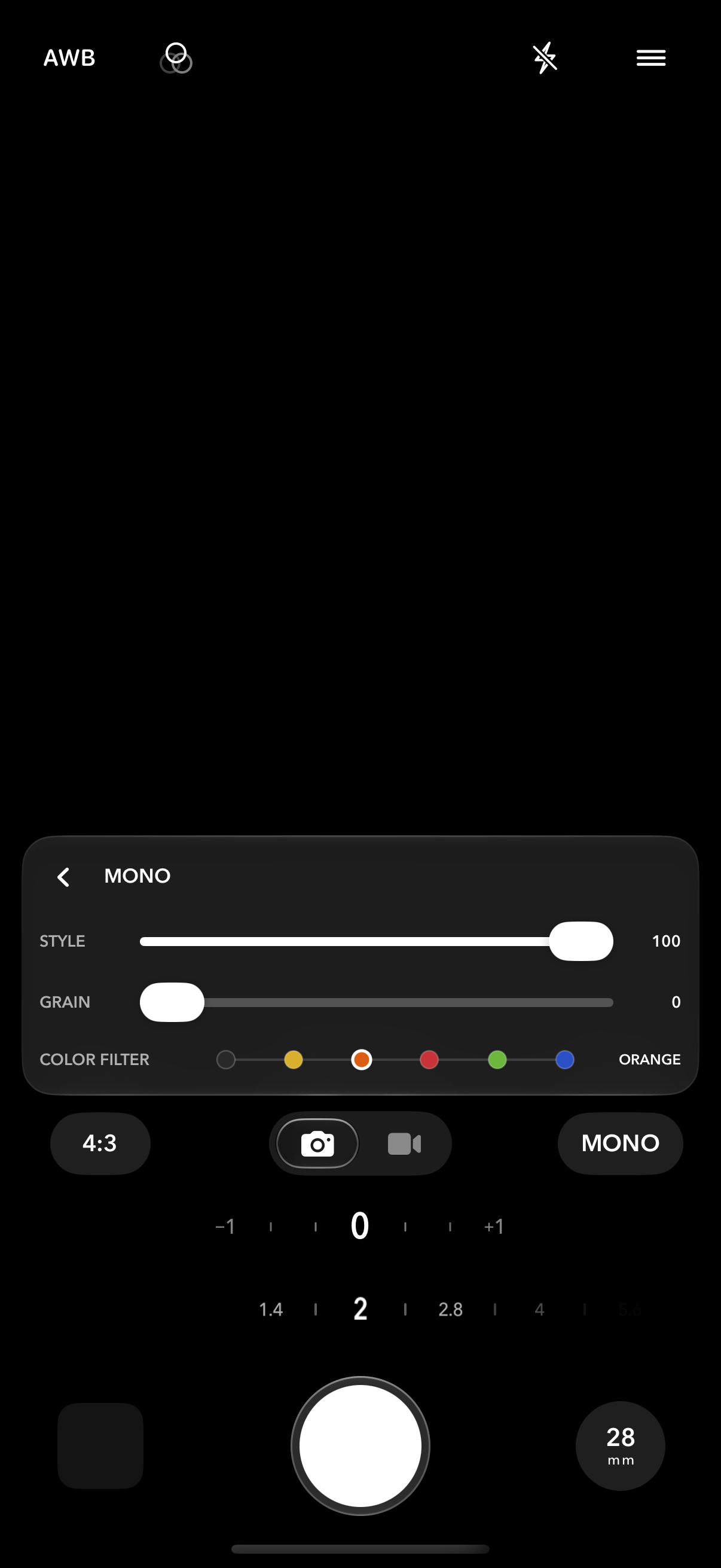 The black-and-white color filter control